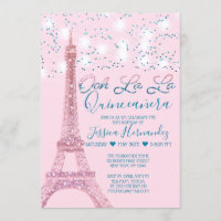 Pink Paris Eiffel Tower Glitter Lights Quinceañera
