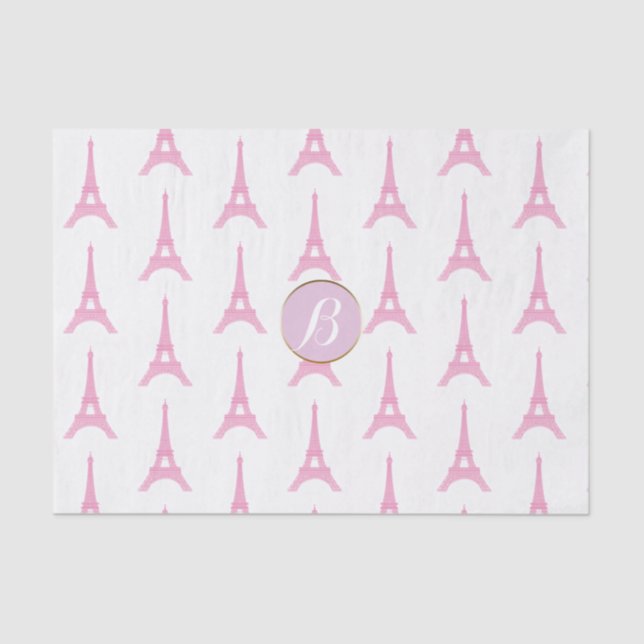 Pink Paris Eiffel Tower Monogram Modern Party Tissue Paper (Front)