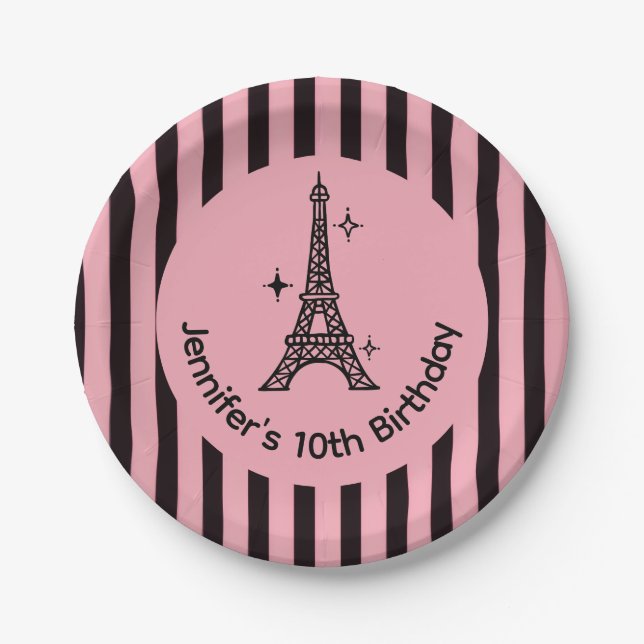Pink Paris Eiffel Tower Party Plates (Front)