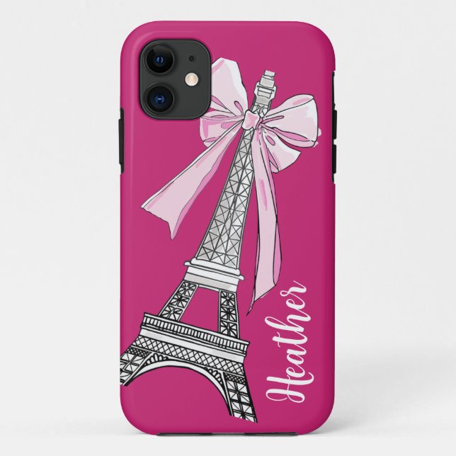 Pink Paris Eiffel Tower Personalised iPhone Case (Back)