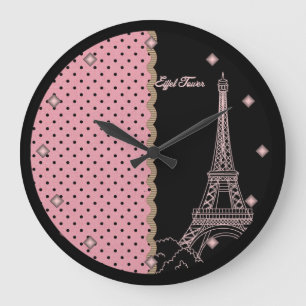 Pink Paris Eiffel Tower Round Wall Clock
