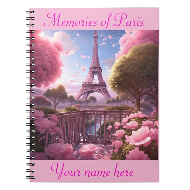 Pink Paris Eiffel Tower Spiral Photo Notebook (Front)