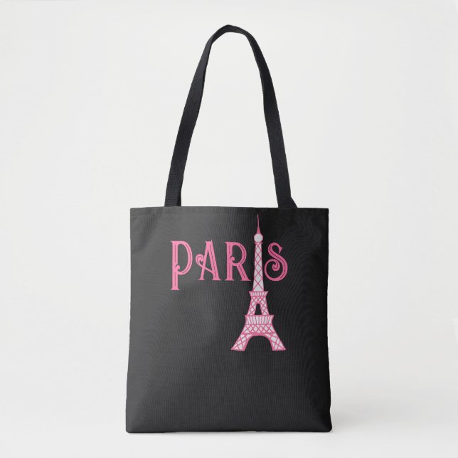 Pink Paris Eiffel Tower Tote Bag (Front)