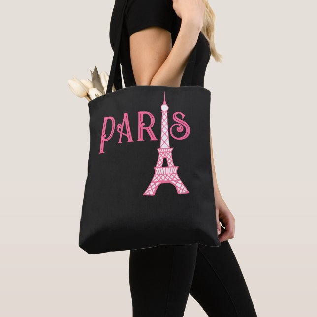 Pink Paris Eiffel Tower Tote Bag (Close Up)