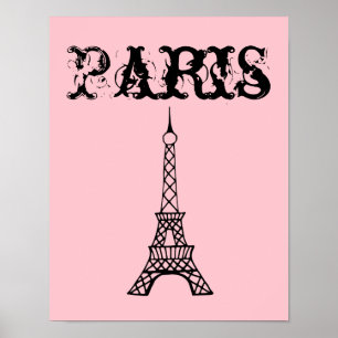 Pink Paris Eiffel Tower Wall Art Poster Print