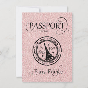 Pink Paris Passport Save the Date Card