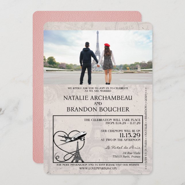 Pink Paris Passport Wedding Invitation (Front/Back)