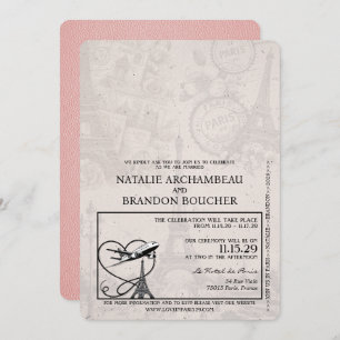 Pink Paris Passport Wedding Invitation
