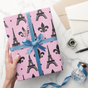 Pink Paris pattern party Eiffel tower wrap Wrapping Paper