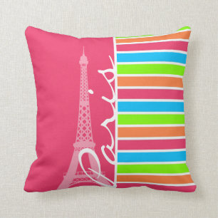 Pink Paris; Retro Neon Rainbow Cushion