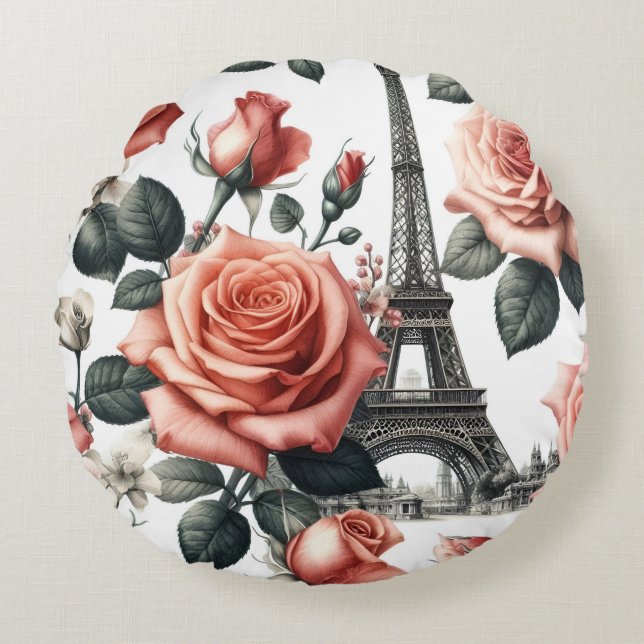 pink paris round cushion (Front)