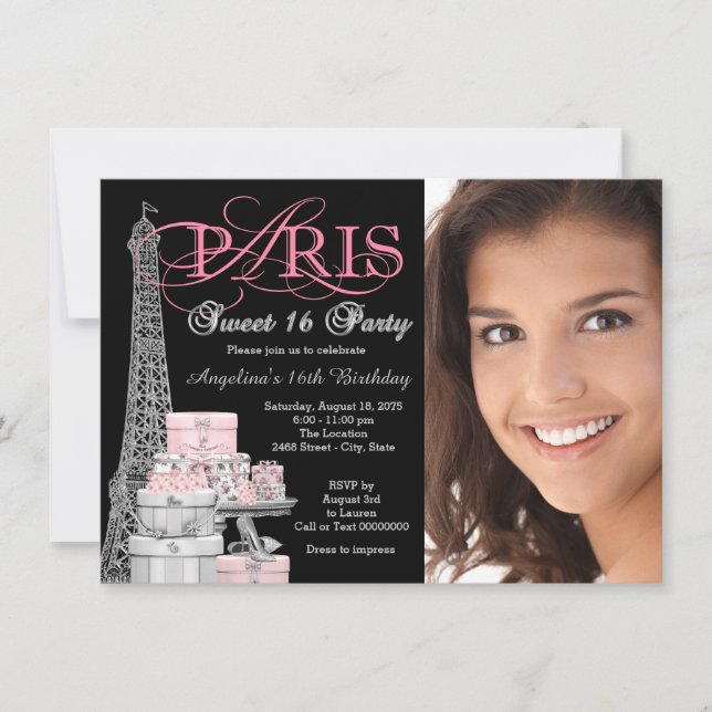 Pink Paris Sweet 16 Birthday Party Invitation (Front)