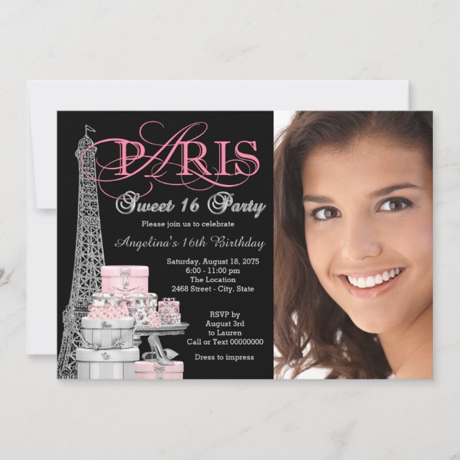 Pink Paris Sweet 16 Birthday Party Invitation (Front)