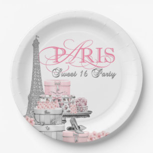 Pink Paris Sweet 16 Birthday Party Paper Plate