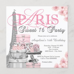 Pink Paris Sweet 16 Party Invitation