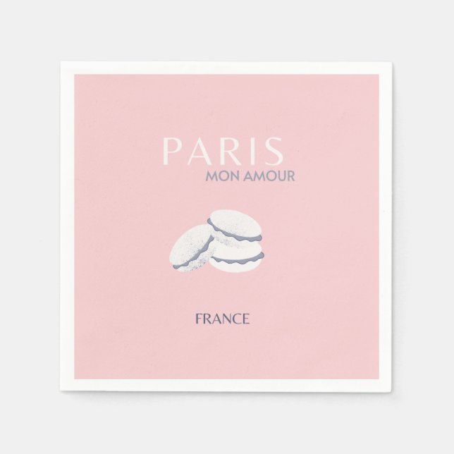 Pink Paris Travel Art Pastel Preppy Macarons  Napkin (Front)
