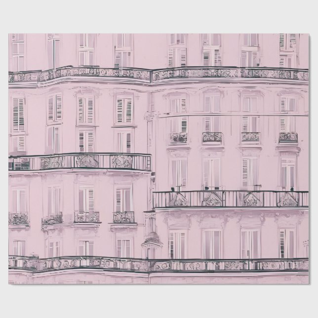 Pink Parisian Apartment Facade Pattern | Wrapping  Paper (Flat)
