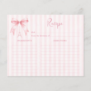 Pink Parisian Bridal Shower Recipe Card