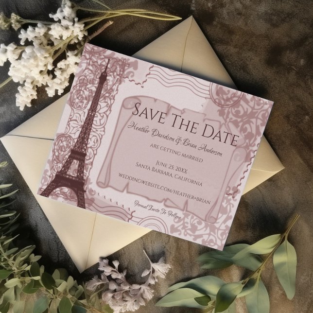 Pink Parisian Save The Date Announcement (Pink Parisian Save the Date)