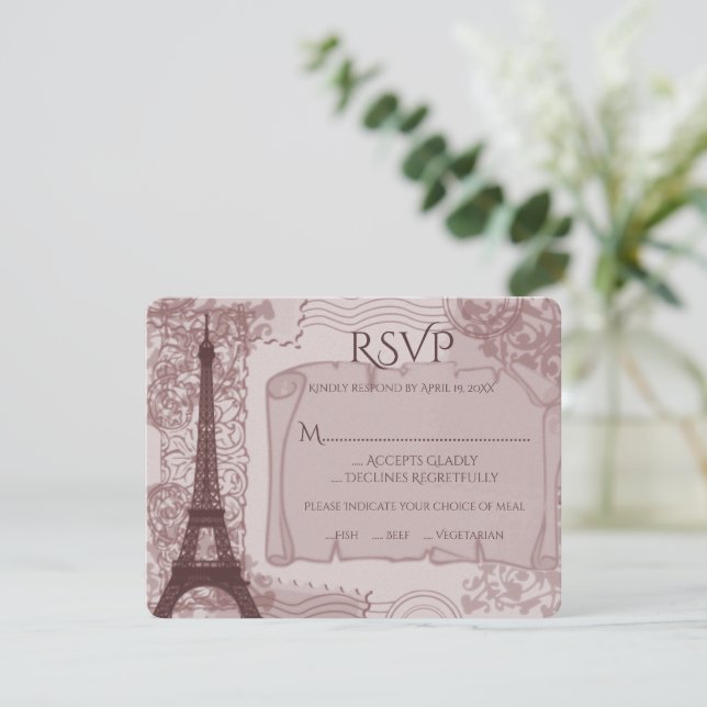 Pink Parisian Wedding RSVP Card (Standing Front)
