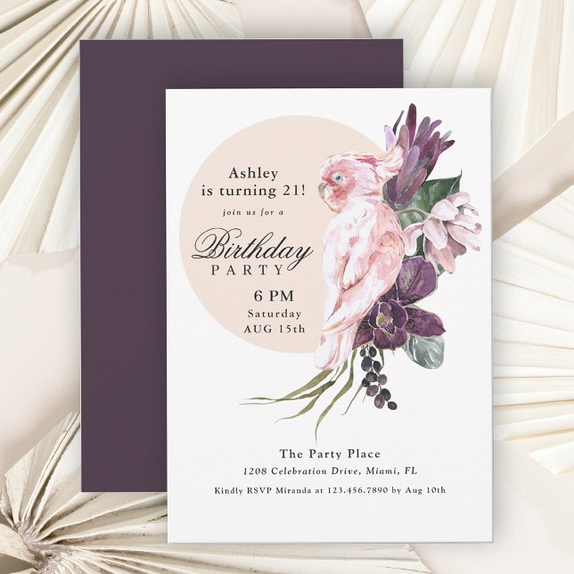 Pink Parrot Boho Tropical 21st Birthday Party Invitation (Creator Uploaded)