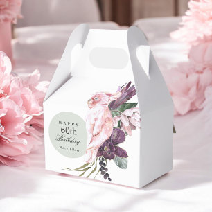 Pink Parrot Boho Tropical 60th Birthday Party Favour Box