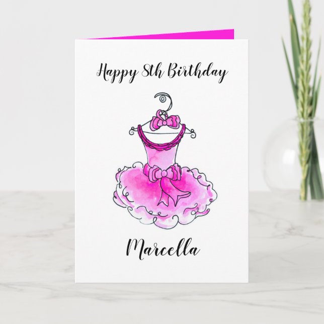 Pink party dress inked art girls birthday card (Front)