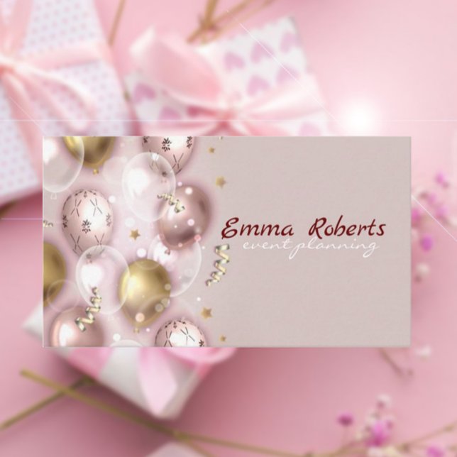 Pink Party event Balloons Modern Business card (Creator Uploaded)