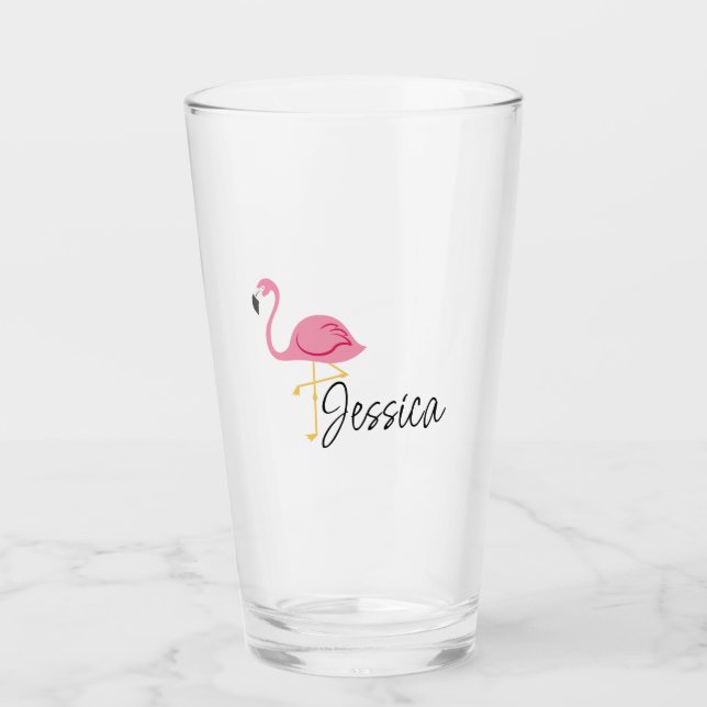 Pink Party Flamingo Glass Cup (Front)