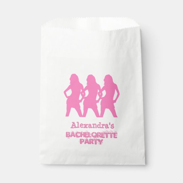Pink party girls personalised bachelorette party favour bag (Front)
