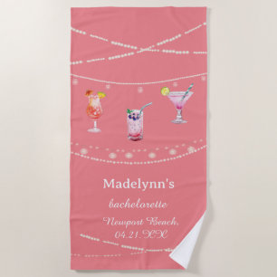 Pink Party Lights Personalised Bachelorette Party  Beach Towel
