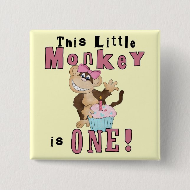 Pink Party  Monkey 1st Birthday Tshirts and Gifts 15 Cm Square Badge (Front)