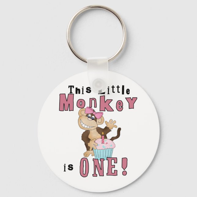 Pink Party  Monkey 1st Birthday Tshirts and Gifts Key Ring (Front)