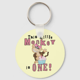 Pink Party Monkey 1st Birthday Tshirts and Gifts Key Ring