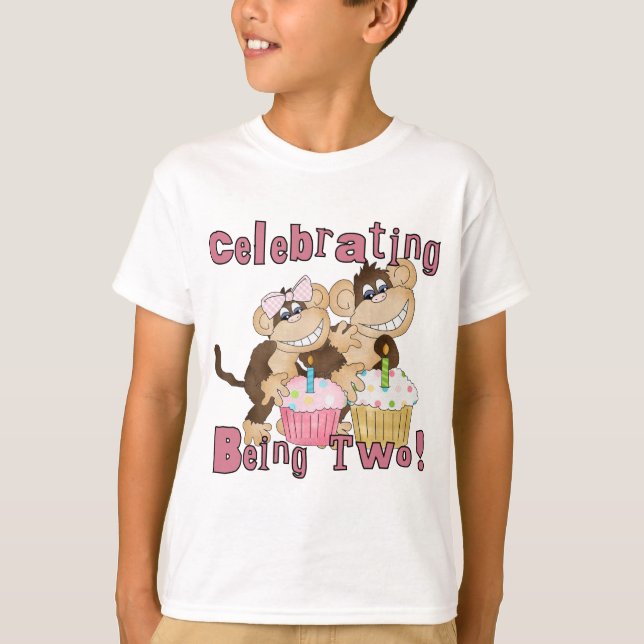 Pink Party Monkey 2nd Birthday Tshirts and Gifts (Front)