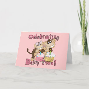 Pink Party Monkey 2nd Birthday Tshirts and Gifts Card