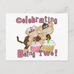 Pink Party Monkey 2nd Birthday Tshirts and Gifts Invitation Postcard