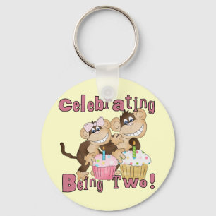 Pink Party Monkey 2nd Birthday Tshirts and Gifts Key Ring