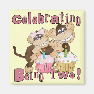 Pink Party Monkey 2nd Birthday Tshirts and Gifts Magnet