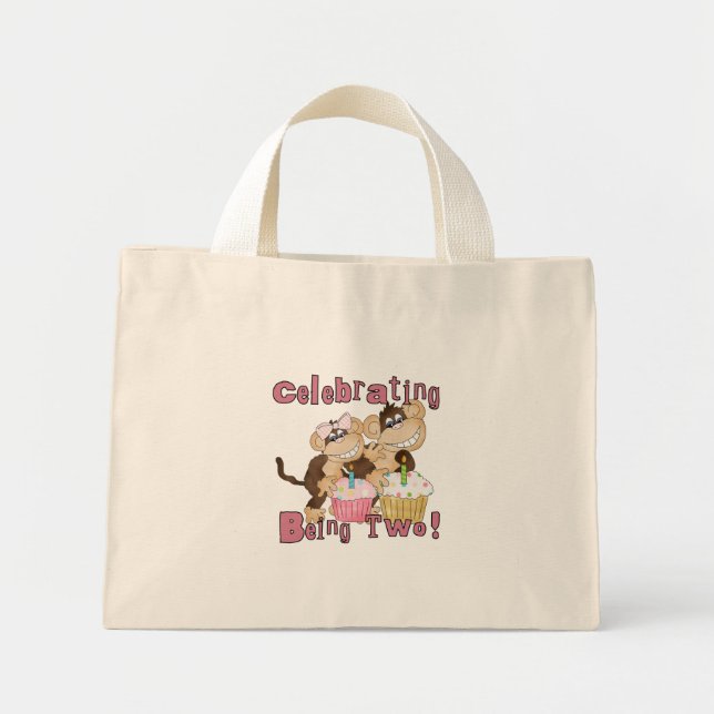Pink Party Monkey 2nd Birthday Tshirts and Gifts Mini Tote Bag (Front)