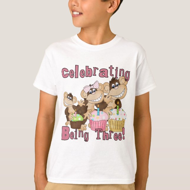 Pink Party Monkey 3rd Birthday Tshirts and Gifts (Front)