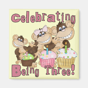 Pink Party Monkey 3rd Birthday Tshirts and Gifts Magnet