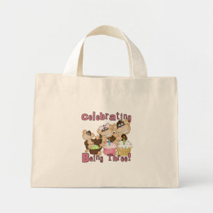 Pink Party Monkey 3rd Birthday Tshirts and Gifts Mini Tote Bag