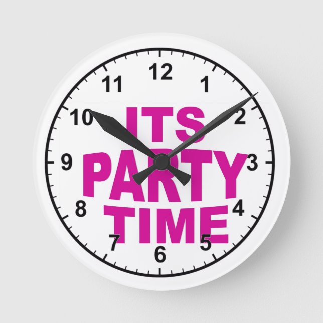 Pink Party Time Round Clock (Front)