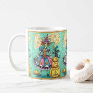 PINK PARTY WITCH IS HALLOWEEN MAGIC, BLACK CAT COFFEE MUG