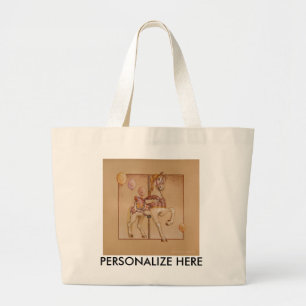 PINK PASSION CAROUSEL HORSE LARGE TOTE BAG