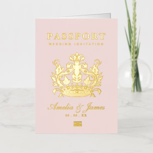 Pink Passport Destination Wedding real Foil  Foil Greeting Card