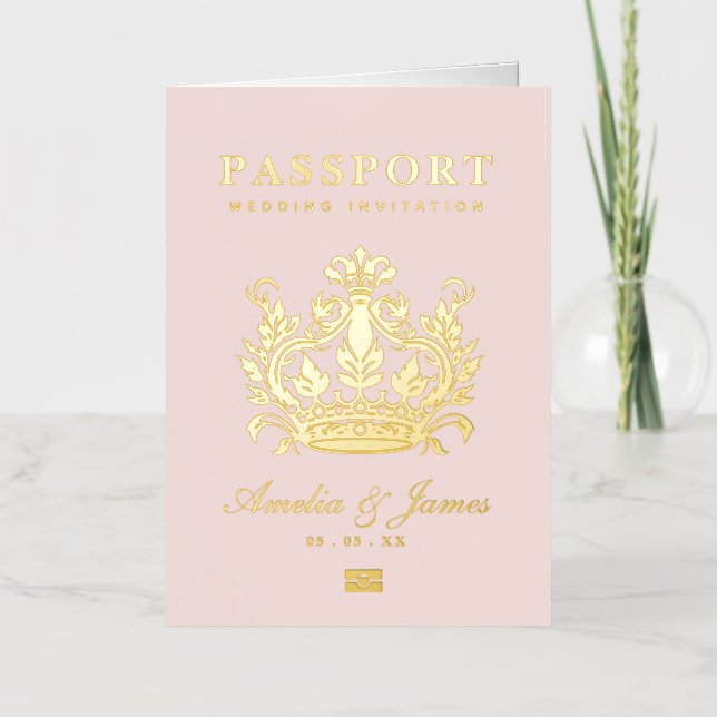 Pink Passport Destination Wedding real Foil  Greeting Card (Front)