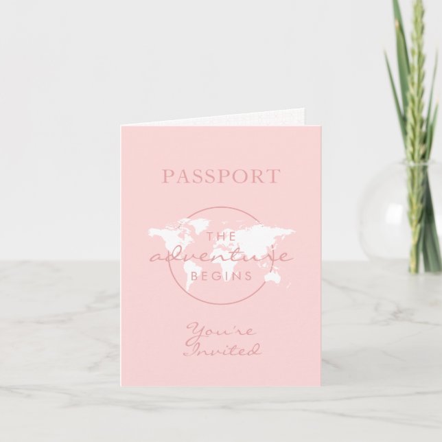 Pink Passport Travel Girl Baby Shower World Map  Invitation (Front)