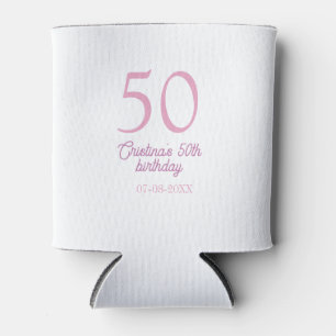 PINK PASTEL 50 birthday anniversary add name date Can Cooler